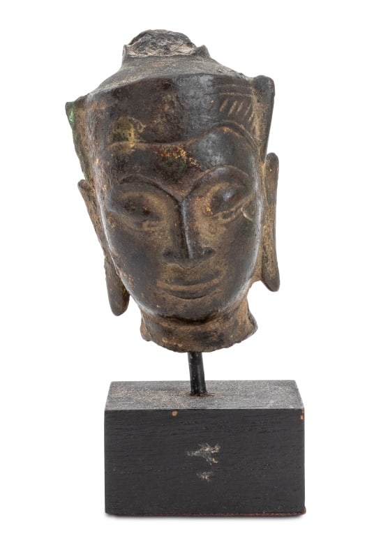 Thai Patinated Metal Buddha Head in Headdress (1 of 5)