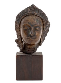 Thai Bronze Head of Buddha with Headdress