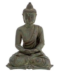 Chinese Seated Buddha Verdigris Bronze Sculpture
