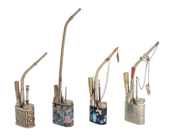 Chinese Silver-Tone Opium Pipes, 4
