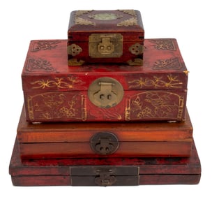 Chinese Hinged & Covered Table Boxes, 4