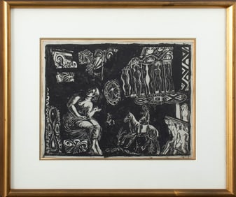 Bela Kadar Figural Group Scene Ink on Wove Paper