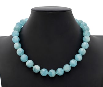 22K Yellow Gold Aquamarine Bead Necklace