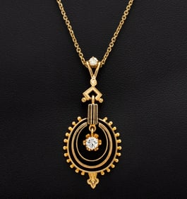 Victorian Style 14K Yellow Gold Diamond Necklace