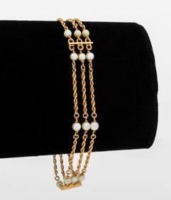 14K Yellow Gold 3-Row Pearl Tin-Cup Bracelet