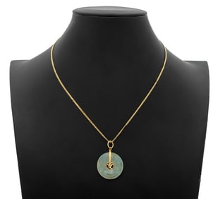 14K Yellow Gold Jade Pendant Necklace