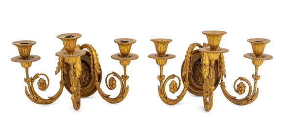 George III Giltwood Three-Branch Appliques, Pair