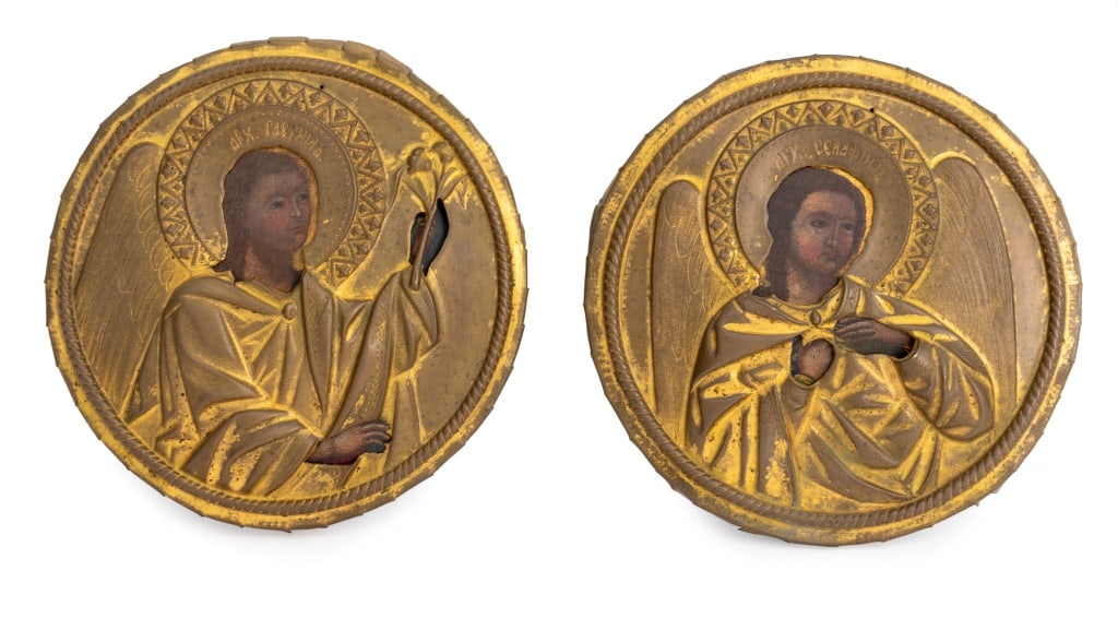Russian Brass Clad Circular Icons, Pair (1 of 4)