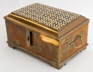 Indian Bone Inlaid Enameled Brass Casket