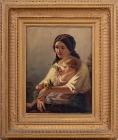 Neapolitan School Mother and Child Oil on Canvas
