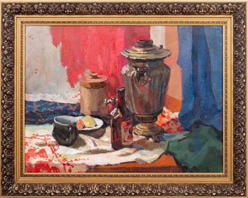 Russian School "Samovar" Oil on Linen