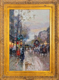 Jacques Deveau Parisian Street Scene Oil on Canvas