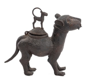 African Benin Standing Leopard Bronze Sculpture