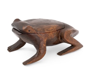 Brazilian Folk Art Frog Form Rosewood Covered Box