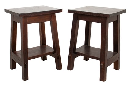 Arts and Crafts Wood Side Tables, Pair