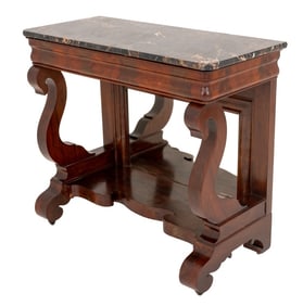 American Classical Marble Top Mahogany Console