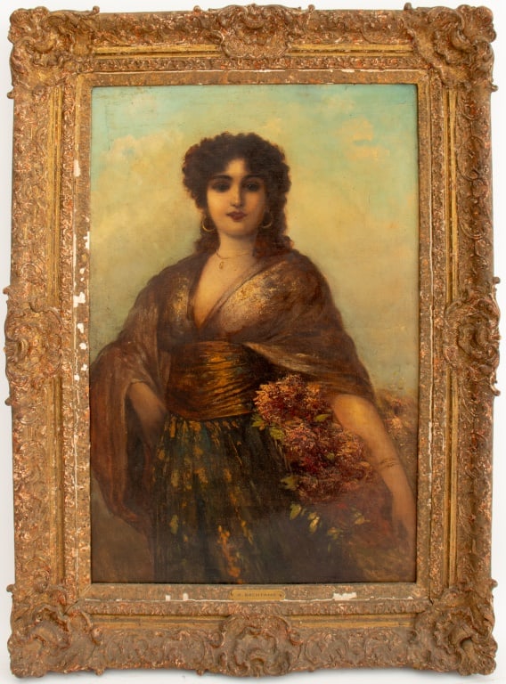 Franz Anton Brentano Woman & Flowers Oil on Canvas (1 of 6)