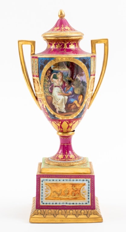 Royal Vienna Pink Porcelain Covered Urn Vase (1 of 15)