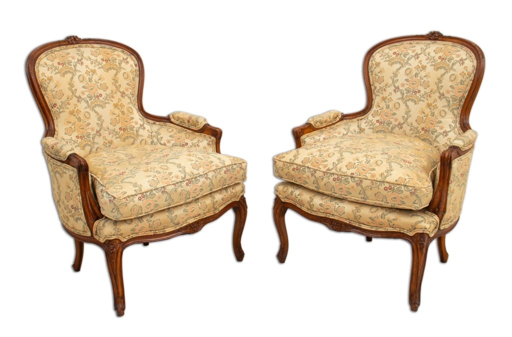Louis XV Style Walnut Bergeres, Pair (1 of 5)