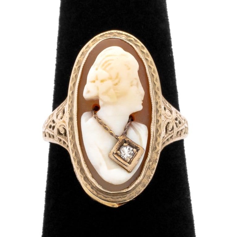 Edwardian 14K White Gold Diamond Cameo Ring (1 of 4)