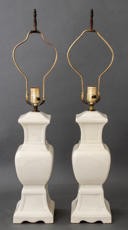 Cream Glazed Ceramic Table Lamps, Pair (1 of 7)