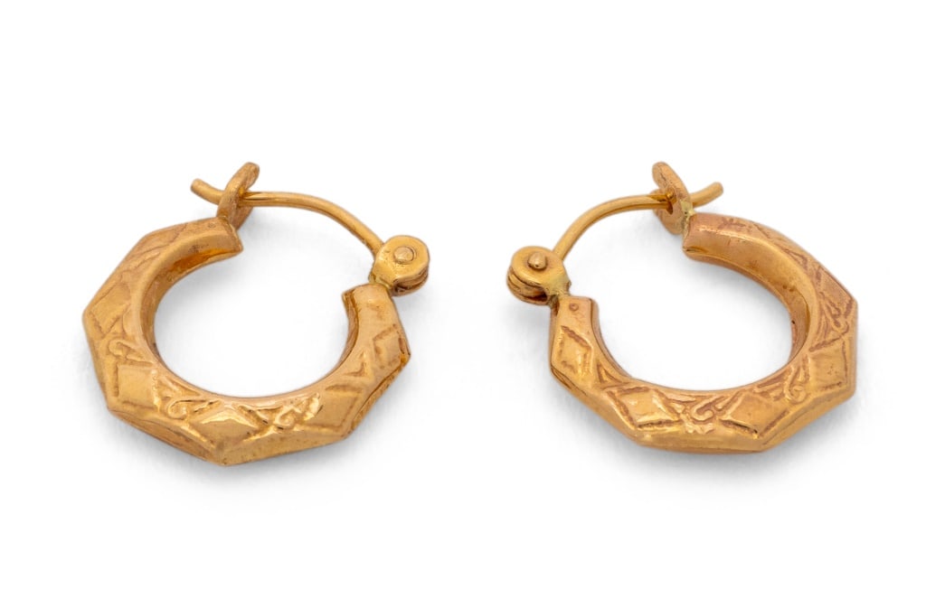 14K Yellow Gold Small Hexagonal Hoop Earring, Pair (1 of 4)