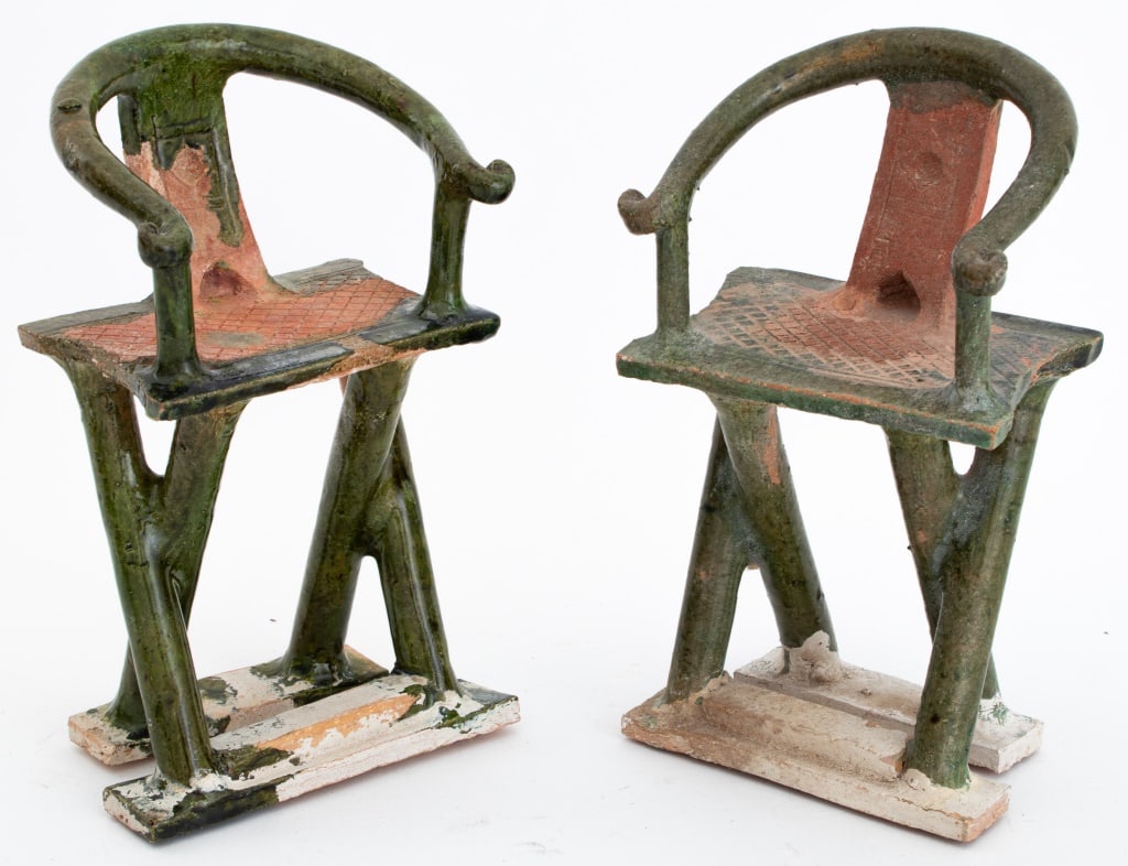 Chinese Terracotta Horseshoe Back Tomb Chairs, Pr. (1 of 9)