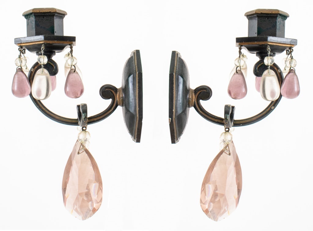 Art Deco Green Painted Metal Wall Sconces, Pair (1 of 6)