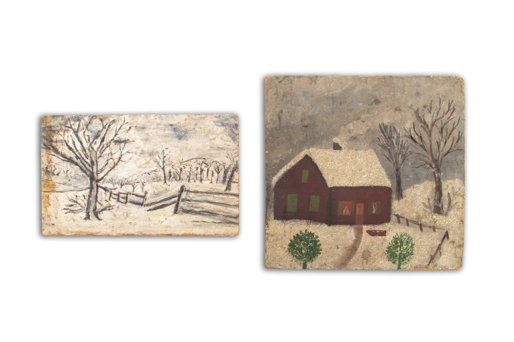 American Naive School Snowy Landscape Oils, 2 (1 of 4)