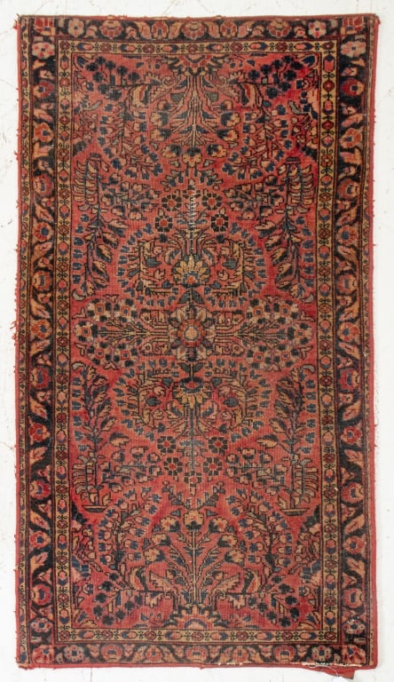 Persian Lilihan Rug, 3' 6" x 2': Persian Lilihan Rug, circa 1900, floral pattern on a red ground. 3' 6" L x 23.5" W. Provenance: From a New York City Collection. Keywords: Textile, Floor covering, Carpet, Wool, Antique, Hand-knotted,