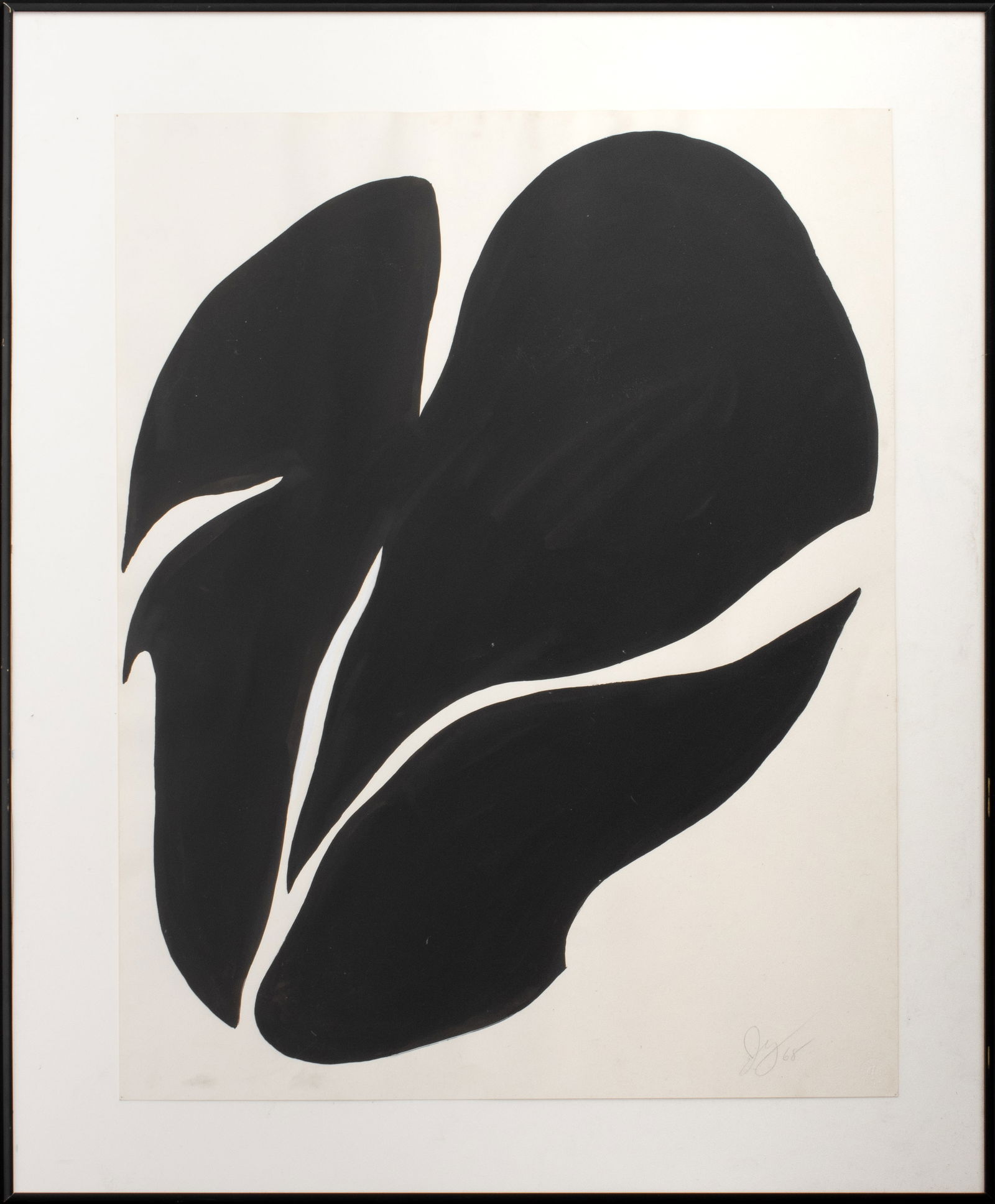 Jack Youngerman Abstract Composition India Ink: Jack Youngerman (American, 1926-2020), Abstract Composition, India Ink on Paper, 1968, signed and dated lower right, signed and dated "Feb 18, 1968" to verso, black frame. Image: 29" H x 23" W; frame: