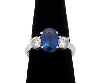 14K White Gold Sapphire Diamond Engagement Ring
