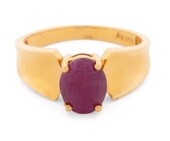 14K Yellow Gold Ruby Solitaire Ring