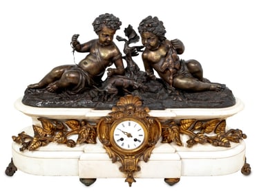 Napoleon III Patinated Bronze & Marble Clock