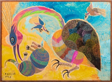 Francisco Chico Da Silva Armadillo & Birds Gouache