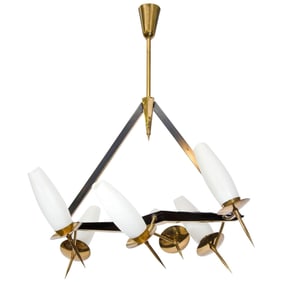 French Mid-Century Brass Chandelier, ca. 1950