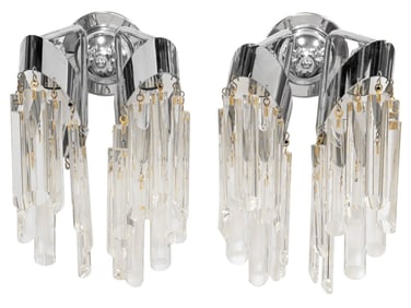 Mod Style Two-Light Crystal-Hung Sconces, Pair