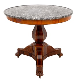 Charles X Mahogany Fossil Marble Top Gueridon