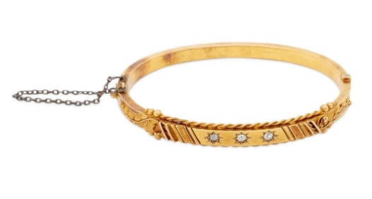 Victorian 15K Yellow Gold Diamond Bangle