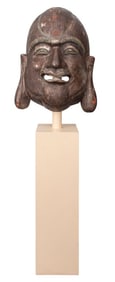 Monumental Buddha Mask on Karl Springer Pedestal