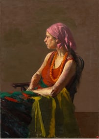 John Bazadona "Model Shelly in Red Scarf" Oil