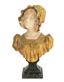 Fortunato Gori Bust of a Young Girl Gilt Bronze