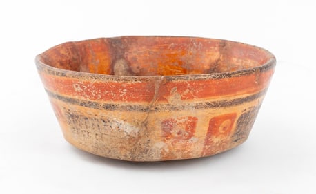 Mayan Pre-Columbian Polychrome Pottery Low Bowl