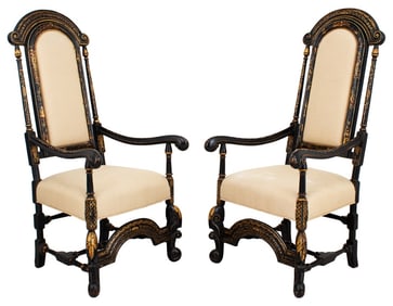 William & Mary Style Chinoiserie Armchairs, Pair