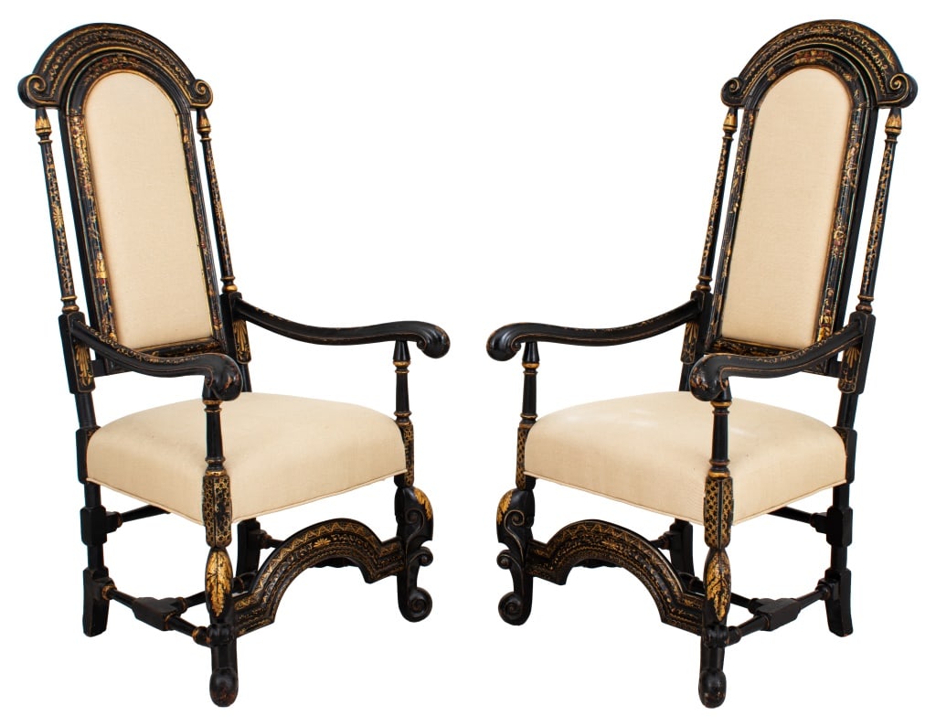 William & Mary Style Chinoiserie Armchairs, Pair (1 of 14)