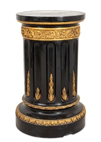 Ebonized and Gilded Carved Wood Column Pedestal