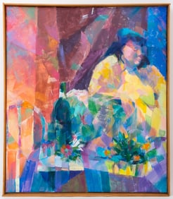 Len Uline Abstracted Portrait of a Woman Oil, 1984