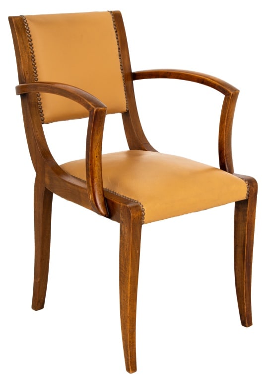 Art Deco Style Leather Covered Oak Armchair (1 of 12)