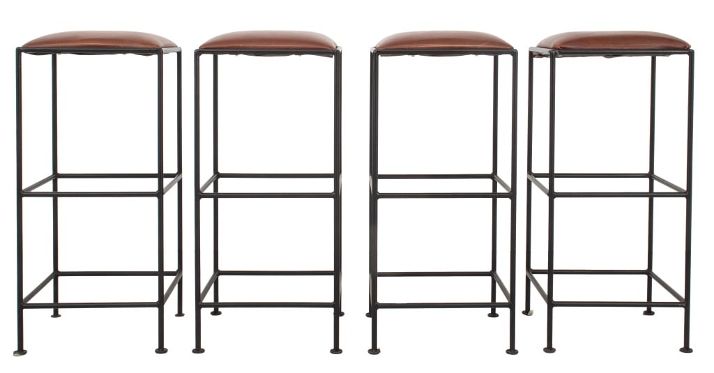 Wrought Iron and Leather Bar Stools, 4 (1 of 8)