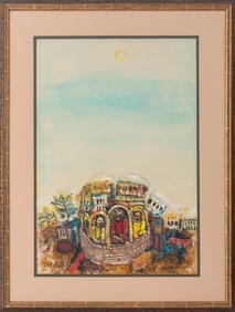 Shmuel Boneh Temple Scene Mixed Media, 1964